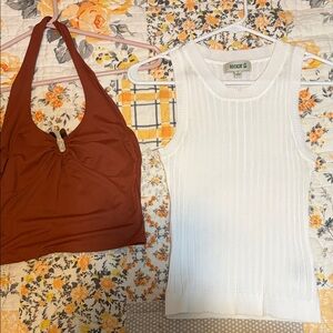 White Ribbed Sleeveless Knit Top